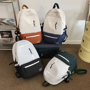 Stylish color-block canvas student backpack large capacity casual school bag for women daily use