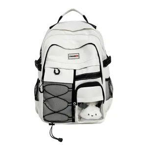 White student backpack multi-pocket school bag large capacity casual daypack for teens