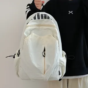 White waterproof casual backpack for students and travel, large capacity outdoor daypack.