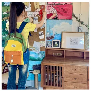 Kids color-block backpack, lightweight kindergarten school bag for boys and girls, daily casual daypack.