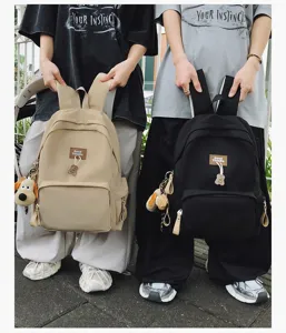 Casual canvas campus backpack large capacity solid color student school bag for daily use