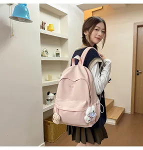 Casual canvas backpack for women pink school bag lightweight travel daypack cute aesthetic book bag