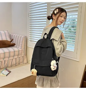 Japanese ins casual campus backpack for women lightweight school bag black bookbag
