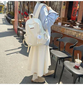 Casual white backpack large capacity school bag for daily travel and student use.