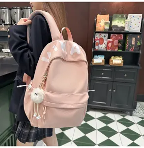 Pink canvas backpack for women large capacity school bag cute daily casual daypack