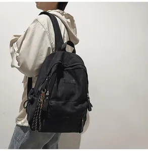 Japanese style campus minimalist versatile black backpack for students large capacity bag