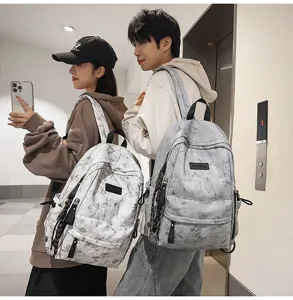 Japanese style campus casual school backpack large capacity marble pattern travel bag for students