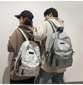 Details of the Japanese style campus marble pattern casual backpack for students daily use.