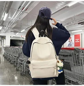 Waterproof PU leather minimalist backpack for women stylish daily computer school bag white