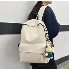2026 PU soft leather waterproof school backpack for women minimalist laptop bag white stylish