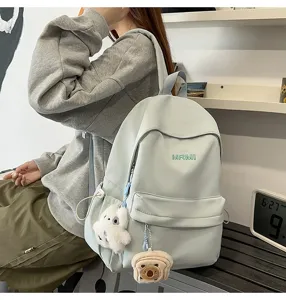 Casual canvas school backpack for women lightweight travel daypack green aesthetic