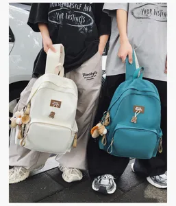 Casual campus large capacity solid color student backpack, stylish daily commuter bag.