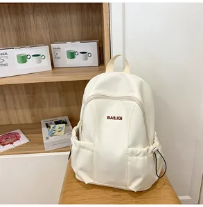 Waterproof casual backpack for women daily school travel large capacity off white book bag