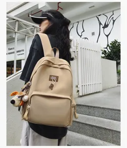 Solid color campus backpack large capacity student school bag casual minimalist book bag for teen