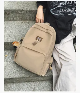 Beige casual canvas backpack with large capacity, stylish student school bag daily daypack