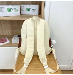 Lightweight travel hiking backpack, large capacity school bag for students, durable beige.