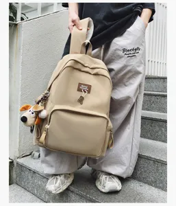 Casual large capacity canvas student backpack simple solid color school bag for daily