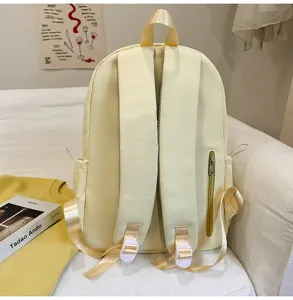 Minimalist solid color canvas backpack casual school bag daily daypack for women and teens