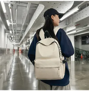 Women PU leather waterproof backpack casual school bag simple laptop daypack white