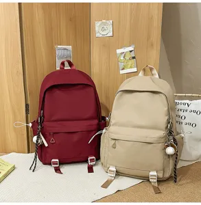 Casual large capacity school backpack for students, solid color minimalist daypack.