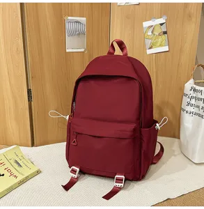 Solid color casual school backpack for students large capacity casual daypack daily bag
