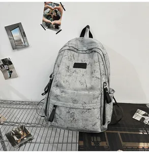Japanese style campus casual backpack large capacity gray tie-dye school bag for students
