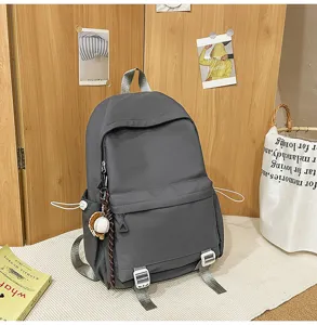Detailed view of the casual minimalist grey backpack, perfect for daily student use.