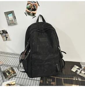 Black canvas school backpack large capacity student bookbag casual minimalist daypack