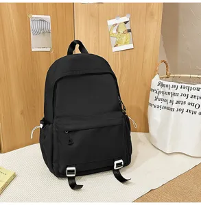 Classic black solid color backpack large capacity casual school bookbag for students daily use