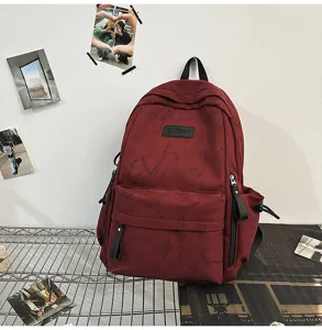 Large capacity casual canvas school backpack for students, simple vintage daily daypack red