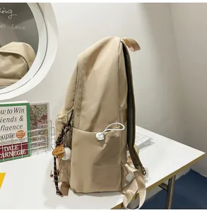 Casual khaki backpack large capacity daily school bag simple solid color student bookbag