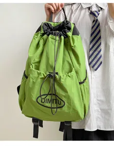 Green drawstring backpack casual lightweight daypack outdoor sports travel rucksack for daily use.