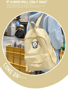 Minimalist student school backpack, trendy casual canvas double shoulder daypack.