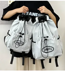 Lightweight drawstring backpack casual sports daypack unisex travel hiking rucksack gray