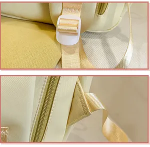 Casual yellow canvas backpack detail shot featuring adjustable straps and durable daily zippers.