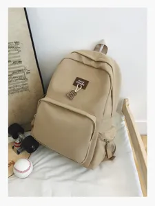 Solid color casual canvas backpack large capacity school bag for students teens daily use