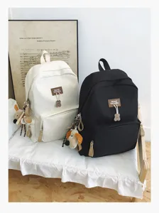 Casual canvas backpack large capacity school bag for students aesthetic solid color bookbag