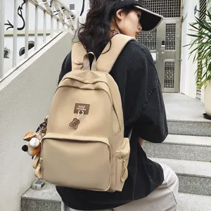 Casual solid color canvas backpack large capacity school bag for students teens daily use