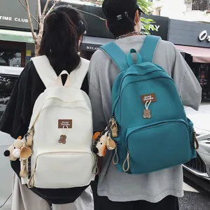 Campus casual large capacity solid color backpack for students, stylish forest style school bag.