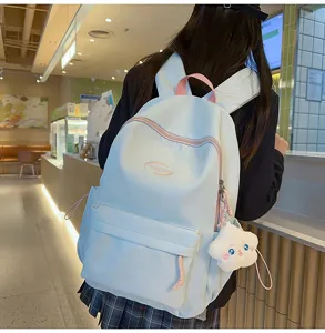 Mochila estilo Ins para mujer, diseño azul claro dulce con bonito colgante de nube.