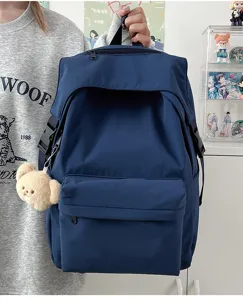 Japanese solid color nylon backpack casual school bag for women and college students detail