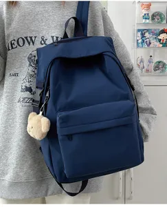 Casual nylon backpack for women, stylish daily school bag with large capacity and multi pockets.