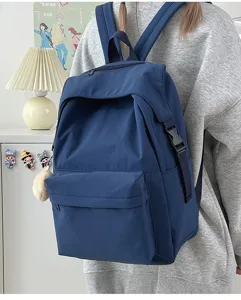 Japanese solid color nylon backpack for women, casual school bag, light daypack.