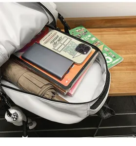 Backpack internal detail showing large capacity storage for daily school essentials.
