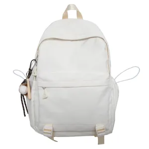 Minimalist white casual backpack for students, large capacity daily school bag and bookbag.