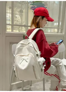 Japanese style cute girl school backpack large capacity travel rucksack white