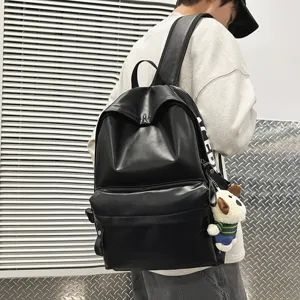 Women Fashion Backpack Waterproof PU Soft Leather Casual School Bag Large Capacity Travel Daypack With Cute Dog Pendant