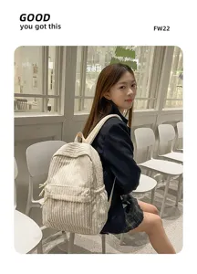 Corduroy backpack for women casual school bookbag cute preppy style daily rucksack