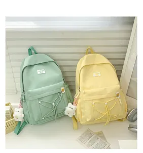 Japanese ins style campus casual solid color school bag women simple versatile backpack