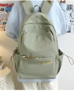 Casual minimalist large capacity canvas backpack for women school daily travel light green